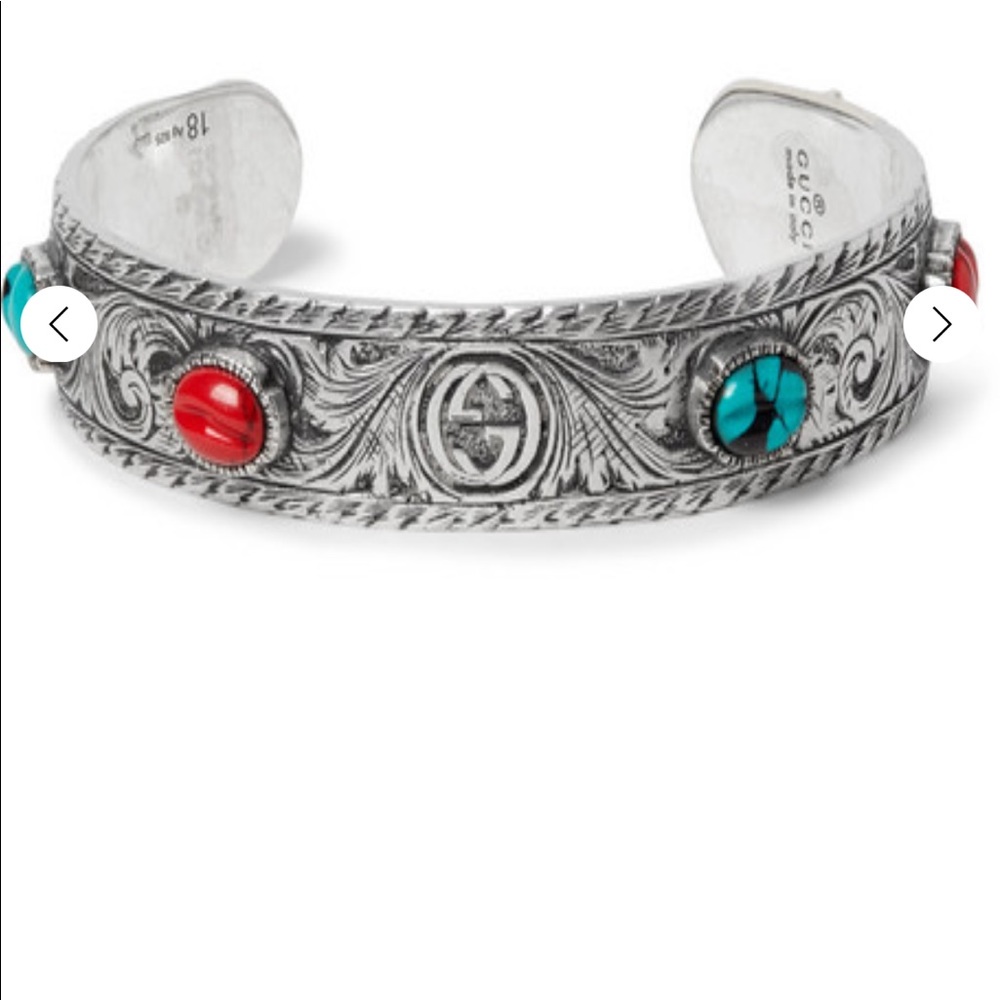 Pre owned excellent condition gucci tiger head turquoise cuff bracelet .